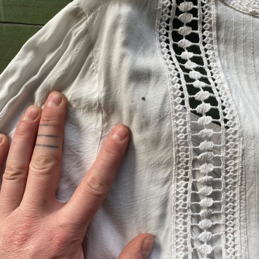 White Tunic Button Down With Lace Trim - image 3